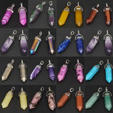 Hexagonal Pointed Natural Gemstone Reiki Chakra Healing Pendant Necklaces Beads