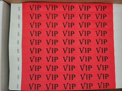 100 3/4'' RED VIP TYVEK WRISTBANDS,  PAPER WRISTBANDS, EVENT WRISTBAND