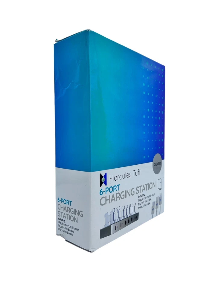 Hercules Tuff Charging Station  6 Port Universal USB  Cables Included Silver New - Image 3 of 4