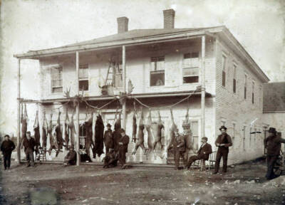 Hunters With Deer They Hunted Oldtown Maine Depicts Many Men Posin- Old Photo