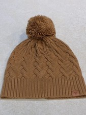 FRYE Women  s Cable Knit Beanie Pom Hat Brown New