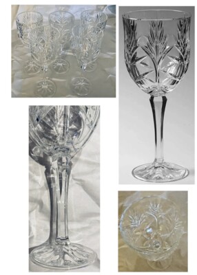 VINTAGE Crystal Clear Goblets 12 oz. PORTICO Cut Beveled 5-Piece Set