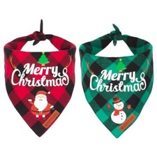 2 Pack Dog Bandana Christmas Classic Plaid Pet Scarf Large Christmas-1