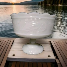 E.O. Brody M6000 Milk Glass Pedestal Bowl 1960  5.5"H 6.75"D Top 