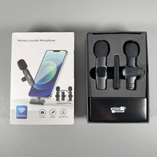 Wireless Lavalier Dual Microphones for USB-C Devices Black Clip-On Lapel Mic