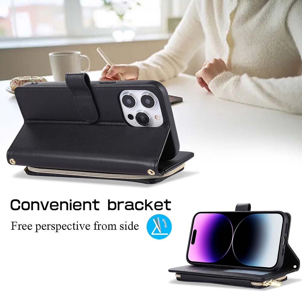 Durable Leather Zipper Flip Wallet Case for iPhone 15 Pro Max 14 13 12 11 XR