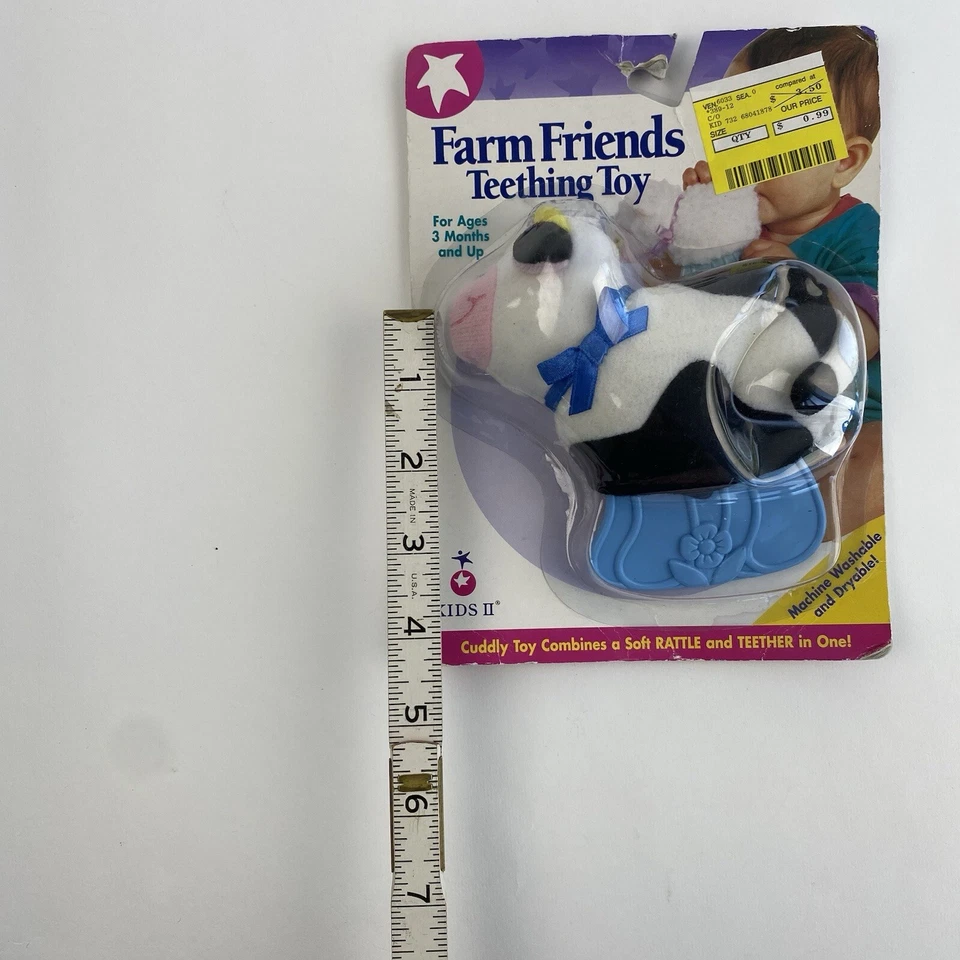 Vintage Kids 2 Farm Friends Cow Teether Baby Toy 3 Months Up 1995 NOS 1990's - Image 2 of 4
