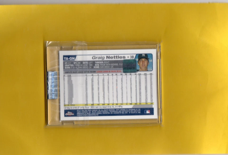 2004 TOPPS UNCIRCULATED CERTIFIED AUTO GRAIG NETTLES #TA-GN - Image 2 of 2