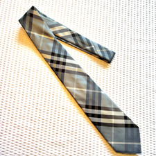 BURBERRY London Men's Necktie Lt. Blue/Gray Nova Check 100 Silk Worn Once NICE 
