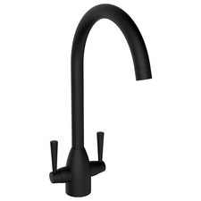 New Kitchen Sink Tap Mono Bloc Twin Lever Swivel Neck Mixer Black Chrome Taps