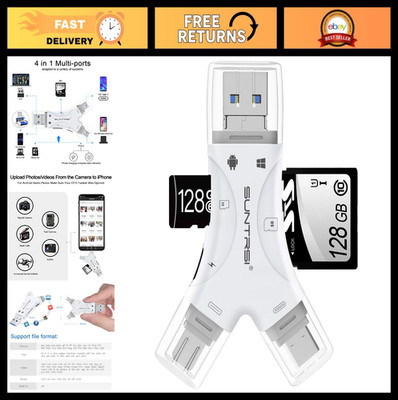 4-in-1 SD Card Reader for iPhone, iPad, Android, Mac & Camera - Portable Adapter