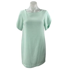 French Connection Women Green Short Tulip Sleeve Pullover Mini Shift Dress Sz 2