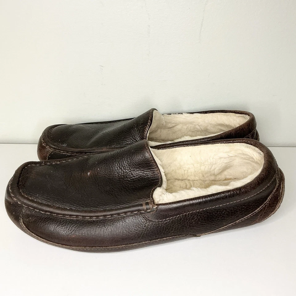 Zapatillas de casa de cuero UGG ASCOT zapatos para hombre 13 mocasines de cuero Sherpa sin cordones Foto 2 de 4