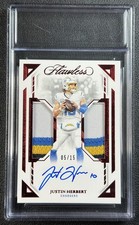 JUSTIN HERBERT 2023 PANINI FLAWLESS #DPA-JHE DUAL JERSEY PATCH AUTO RUBY 5/15