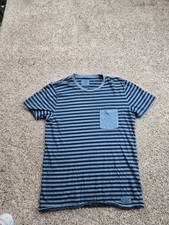 Abercrombie  Fitch T Shirt Medium Mens Blue Striped Short Sleeve Cotton