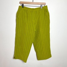 Vintage 90s Pinstripe Linen Rayon Capri Pants Womens 10 Green Statement Dopamine