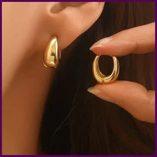 Vintage Chunky Stainless Steel Hoop Earrings For Women Fashion Simple Round.