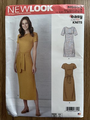 New Look N6650 Knit Dress w Optional Tie Waist Sz 10-22 UNCUT Pattern EASY
