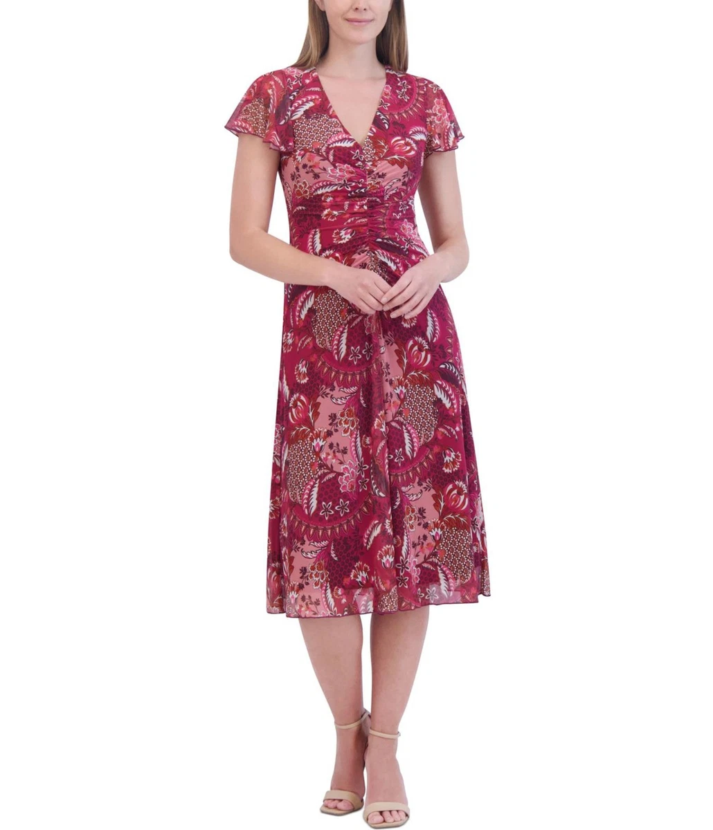 Robe Fourreau Jessica Howard - Imprimé Fleuri Rouge, Taille 8 (occasion Excellent état)