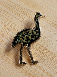 Authentic Vintage Australian Ostrich Emu Opal Inlay Gold Plated Enameled Brooch Pin