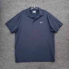 Under Armour Playoff Golf Polo Shirt Mens XL Blue Heatgear Stripe Performance