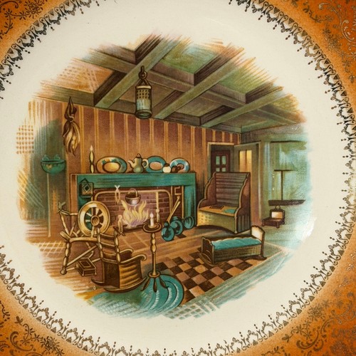 Vintage Salem China Plate 23K Gold Colonial Fireplace Scene Farmhouse Wall Decor - Picture 2 of 9