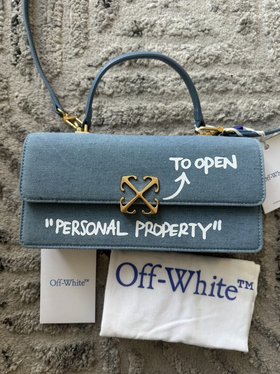 New Off-White Jitney Top Handle Bag Light Blue Denim Gold Tone
