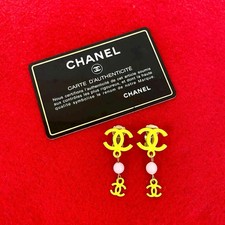 Chanel Coco Mark Earrings Women Yellow One Size