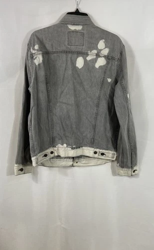 Levi's Men's Grey Trucker Denim Jacket DIY Distressed Bleach Frayed Size L image 2