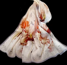 100% Silk mulberry Scarf Women neckerchief Shawl Wrap floral beige red HD1-17