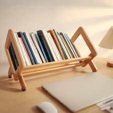 Desktop Bookshelf Organizer Small Desk Book Shelf Bamboo Book Rack Tilting