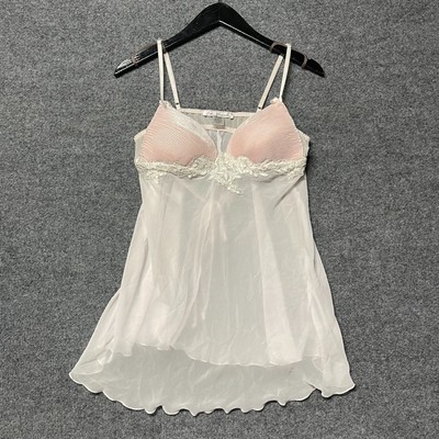 Linea Donatella Chamise Slip Padded Babydoll Womens Medium White Lace