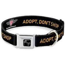 Dog Collar Bone Buckle-Down Logo ADOPT, DON'T SHOP Black/Yellow Large 15-24"