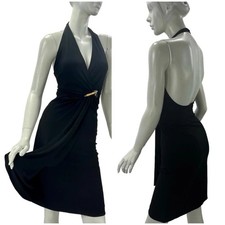NWT 2006 Vintage Gucci Wrap Effect Black Dress Open Back and Bamboo Pin 38 US 2