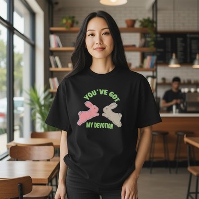 You ve Got My Devotion Bunny Graphic T-Shirt Black Size M
