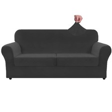 ZNSAYOTX Oversized Velvet 3 Piece Couch Cover with 2 Extra Large Seat Cushion...