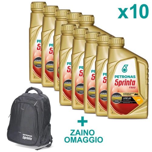 Olio Motore 4 Tempi Sintetico PETRONAS Sprinta F900 10W-50 Kit 10 x 1L + Omaggio