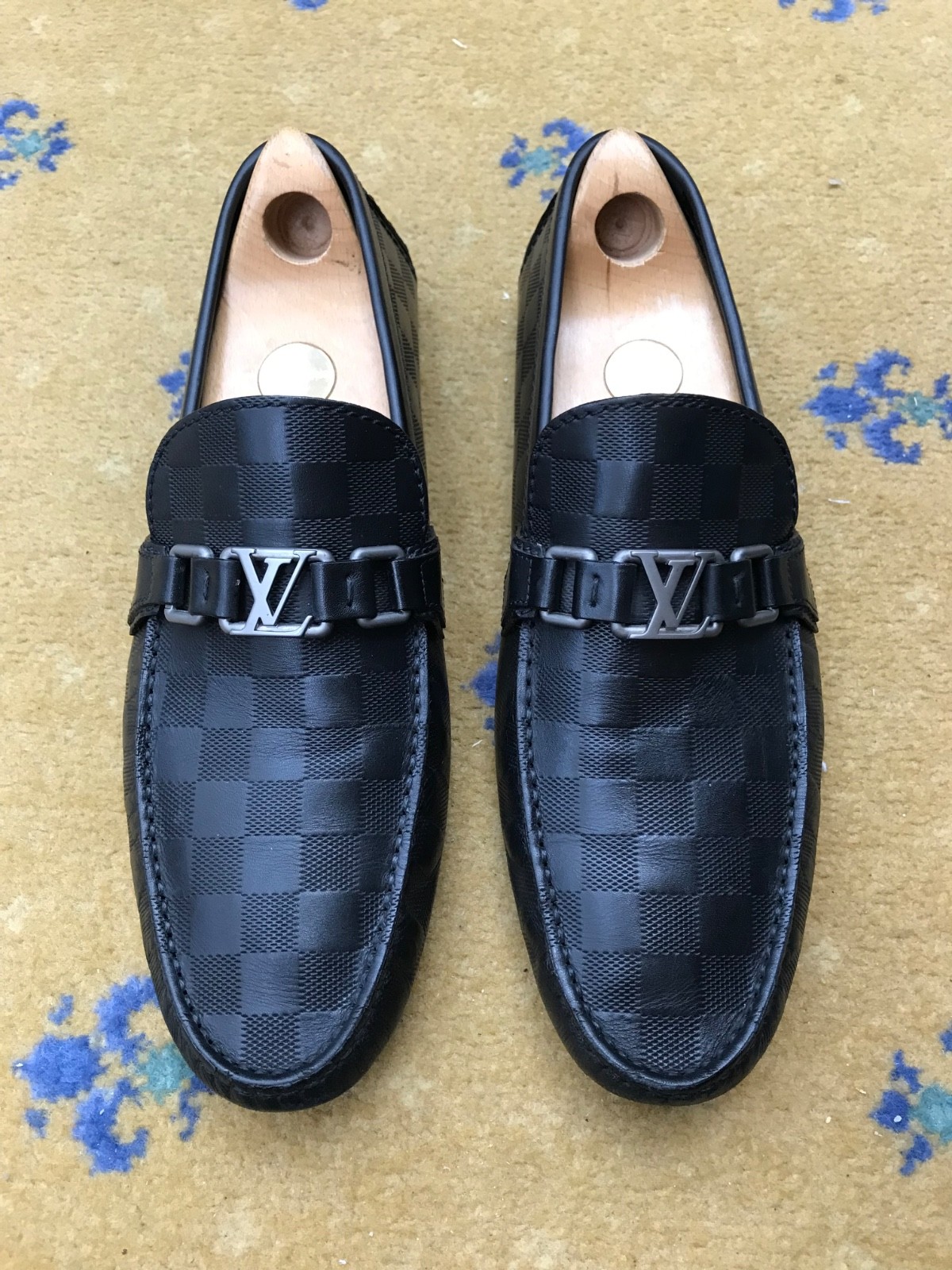 Louis Vuitton Hockenheim Damier Black Shoes Loafers Drivers Mens UK 9.5 US 10.5 thumbnail 5