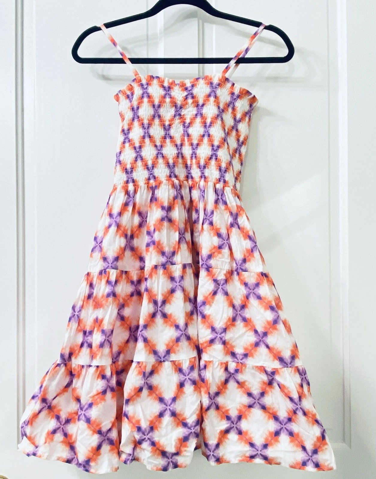 Janie and Jack Sundress Dress Size 18 Tie Dye Smocked Orange Purple Lined NEW