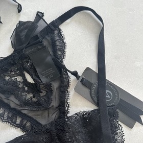 Victoria's Secret Designer Swarovski Crystal Black 36B Bra & L Thong Set