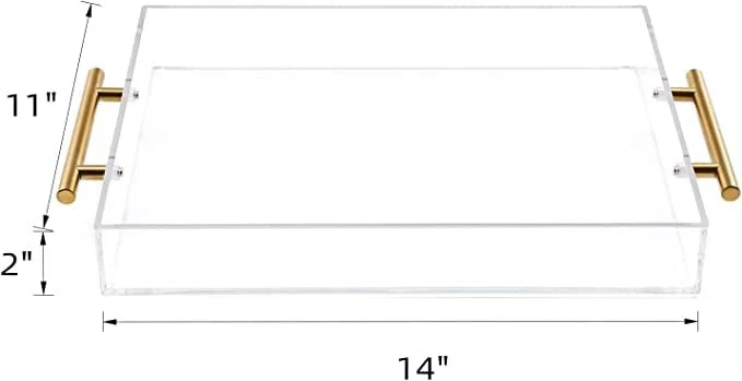 11"x14" Clear Acrylic Serving Tray with Golden Handles, Sturdy Huge Capacity ... - Image 2 of 4