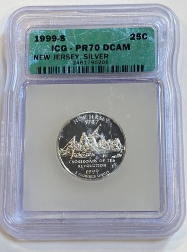 1999 S New Jersey Proof Quarter Silver Coin ICG PR70 DCAM