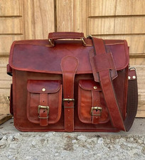 Vintage Goat Leather Laptop Messenger Satchel Business Bag UK
