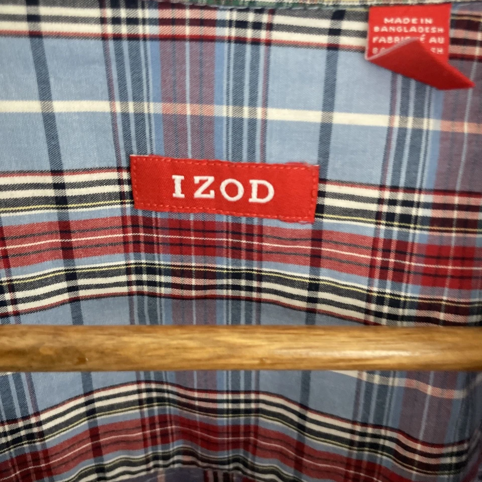IZOD Shirt Mens 2XL XXL Blue & Red Plaid Long Sleeve Button Down 100% Cotton - Image 3 of 4