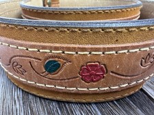 Belt Western Leather Engraved Tooled Snaps Color Flowers 36 NO BUCKLE
