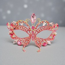Gold masquerade mask, pink crystal mask, Cosplay mask, Venetian mask, ball mask