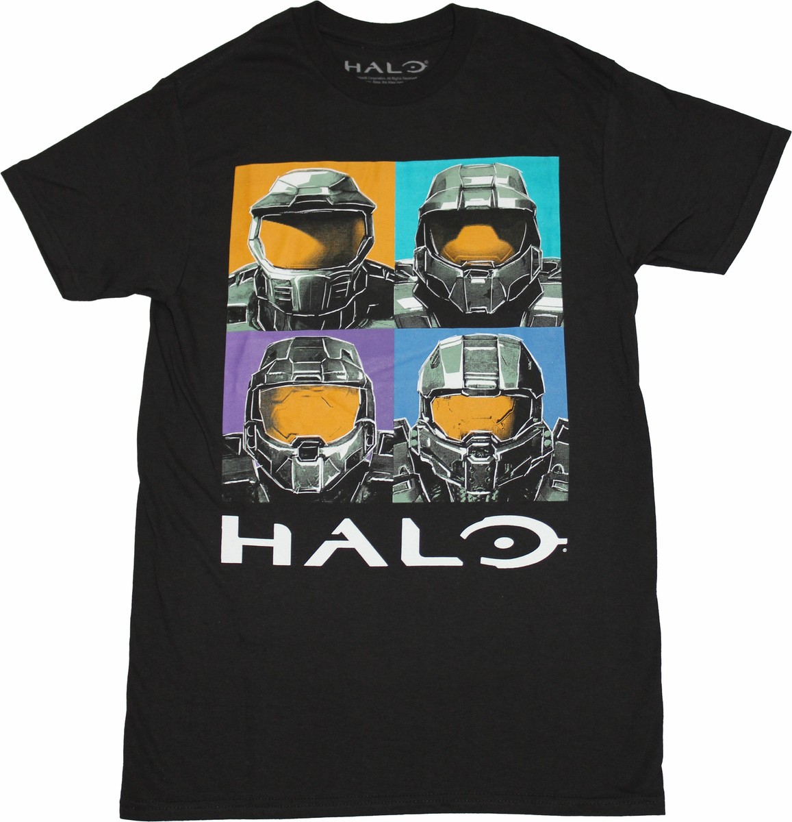Halo Labels tシャツ Halo New Adult T-Shirt - Colorful 4 Box Master Chief Helmet