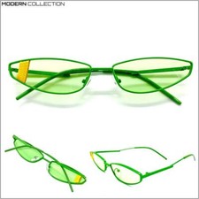 Contemporary Futuristic Modern Retro Style SUN GLASSES Thin Green Frame Lens