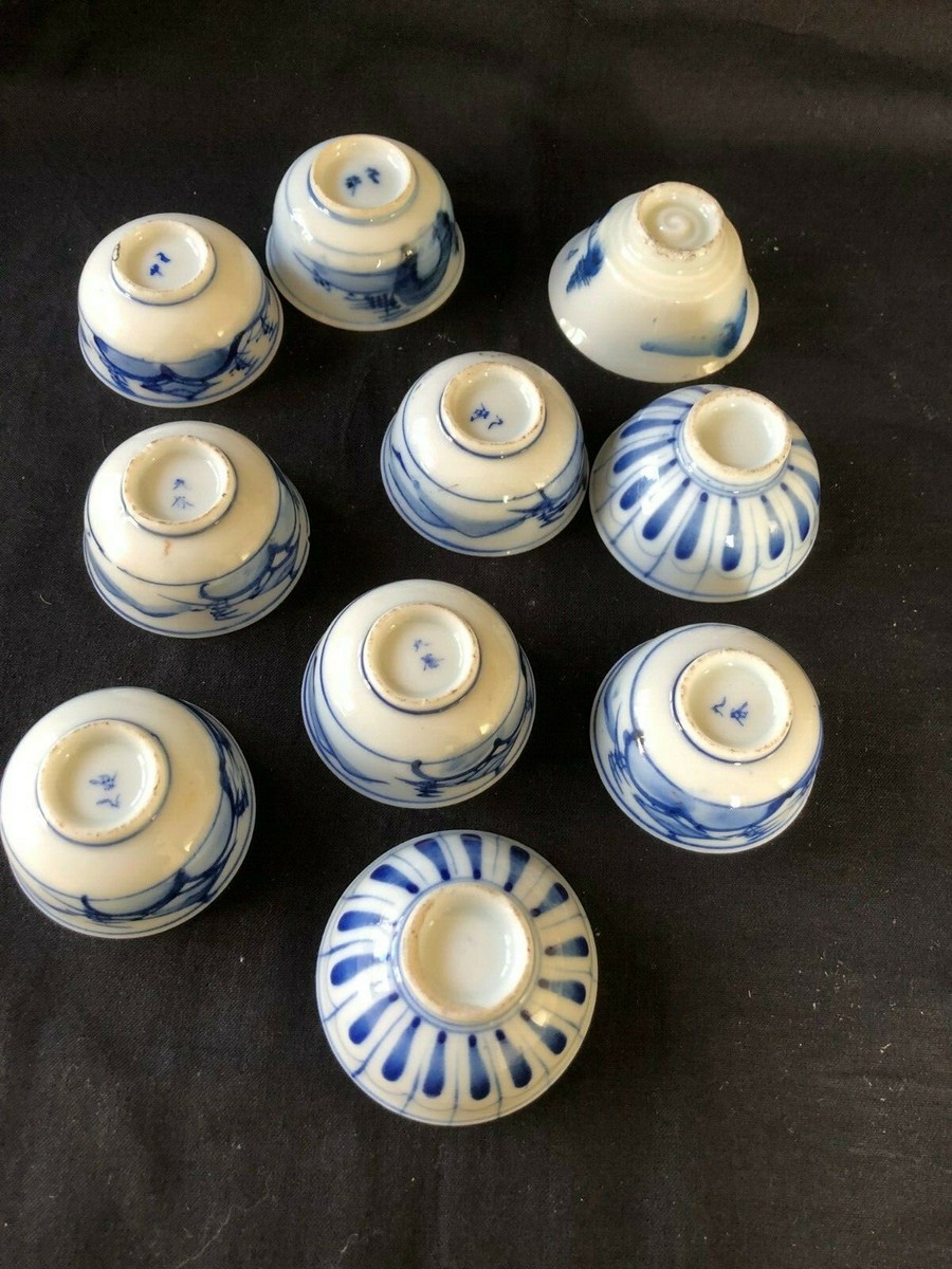フォー・ザ・セイク・オブ・ゴッド Antique Japanese sake cup Seven lucky god 10 x SET hand painting