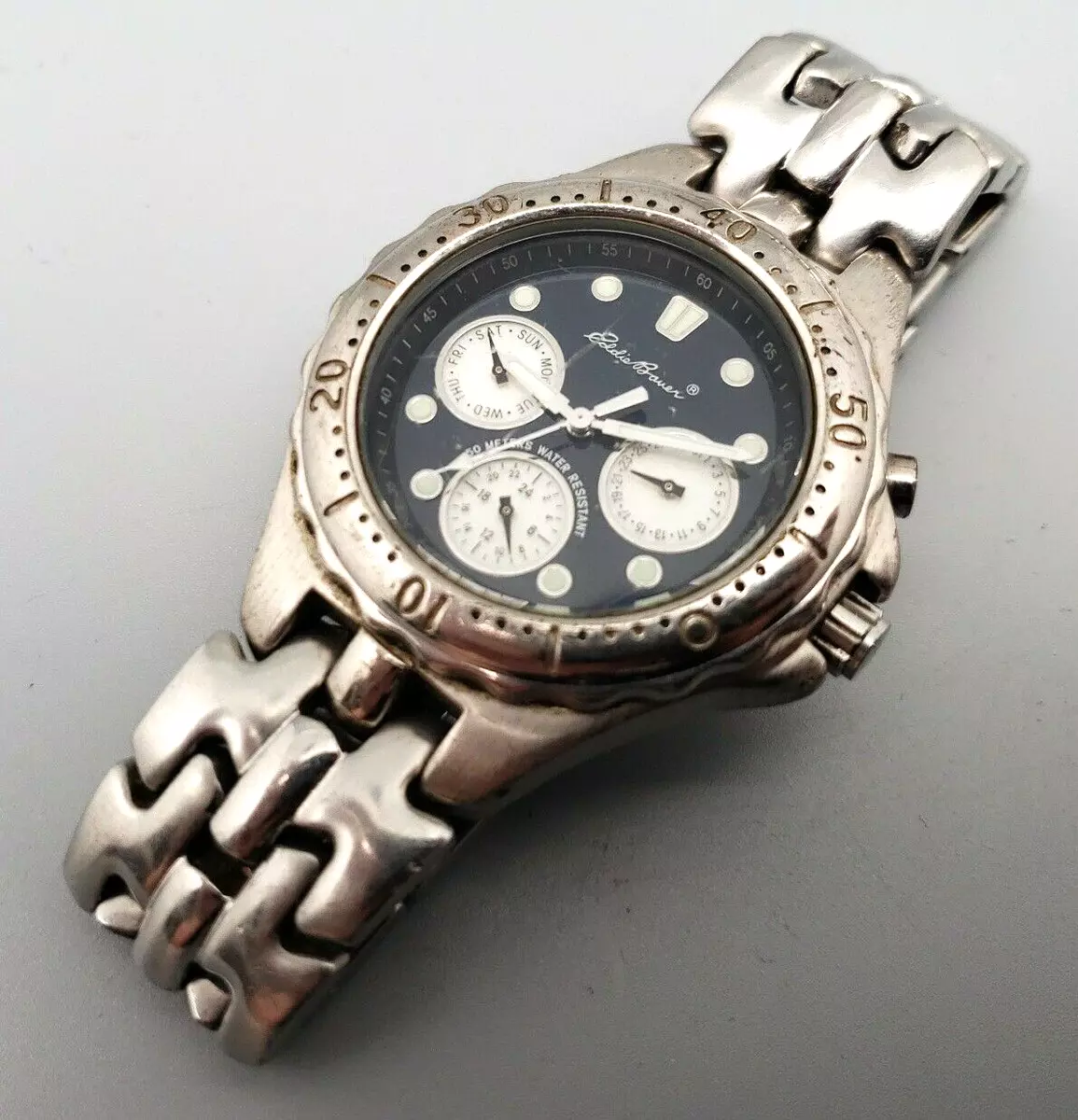 Vintage Eddie Bauer Men s Quartz Watch LG LIGHT UP 3 EYE SUBDIALS RARE